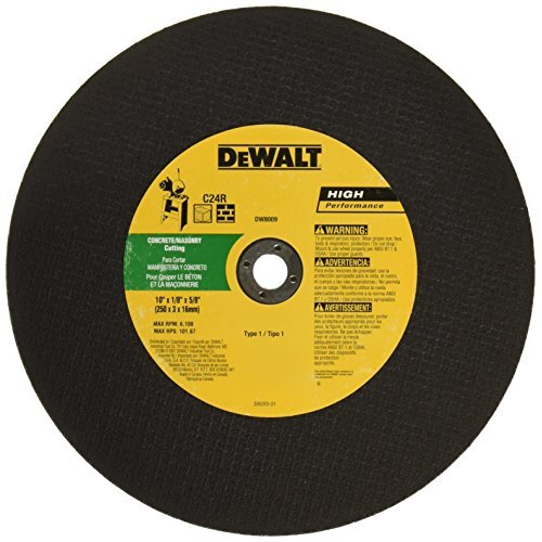 DEWALT DW8009 Concrete Cut Chop Saw Wheel, 10-Inch X 1/8-Inch X 5/8-Inch